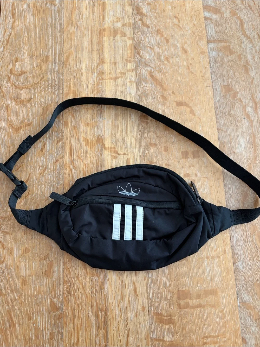 adidas Black Waist Bag with White Three Stripes